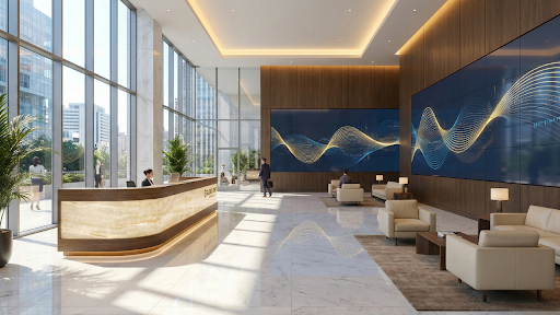 ViVixa COB LED video wall in a corporate lobby