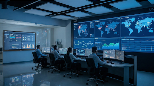 ViVixa COB LED video wall in a NOC control room